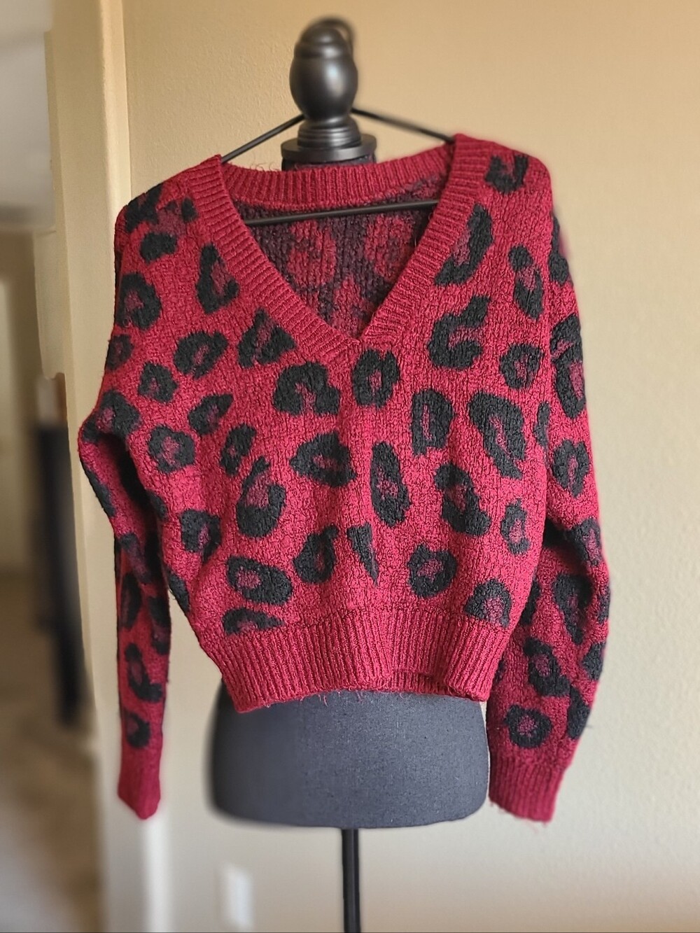 Victoria's Secret Burgundy and Black Leopard Wear 2-Ways Sweater (V-Neck Or Reg)